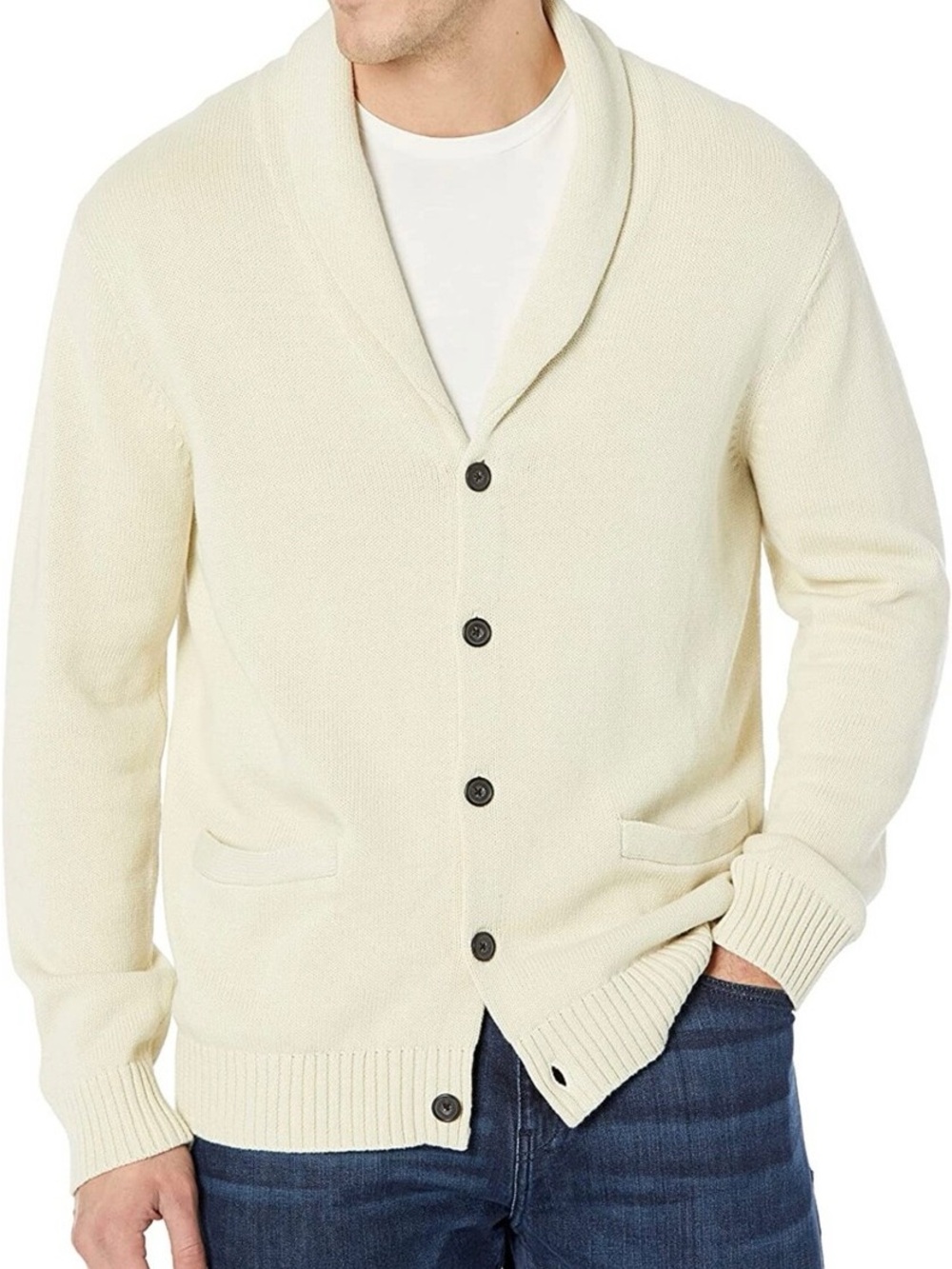 Goodthreads Men's Shawl Collar Cardigan Sweater - Cream